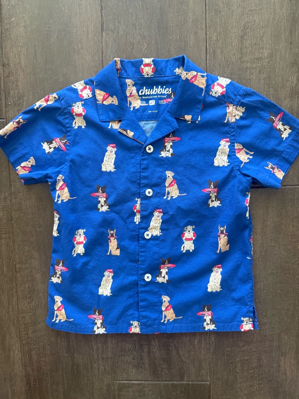 Chubbies Boys 4T Blue Lifeguard Dog Print Short Sleeve Collared Button-Up Shirt
